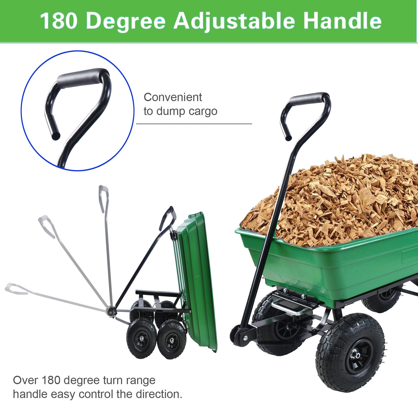 Outdoor Wagon Cart, Garden Wagon/Yard Cart with Wheels and Pneumatic Tires, Beach Garden Cart, Portable Grocery Cart