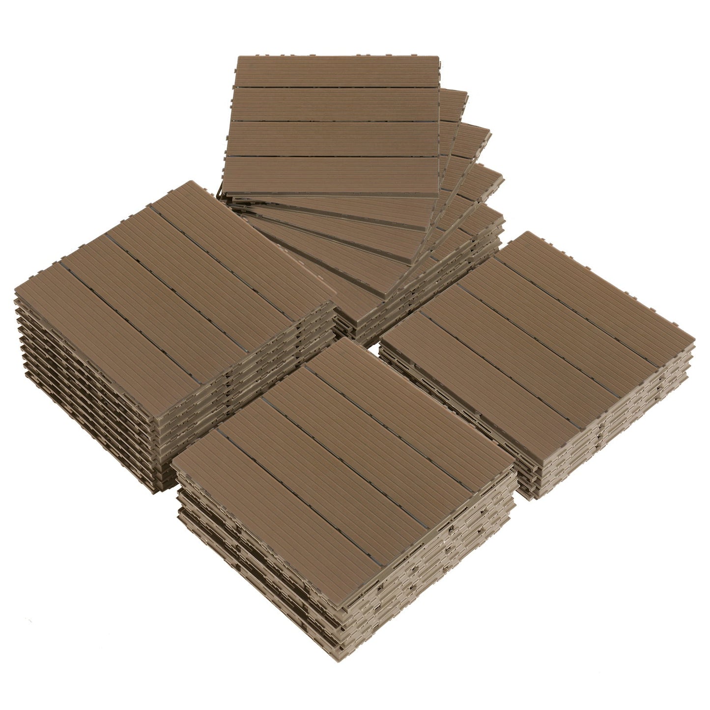 12"x12" Interlocking Deck Tiles, 27Pcs Square Plastic Outdoor Flooring for Backyard Garden Deck Poolside, All-Weather & Waterproof Patio Flooring, Straight-Dark Brown