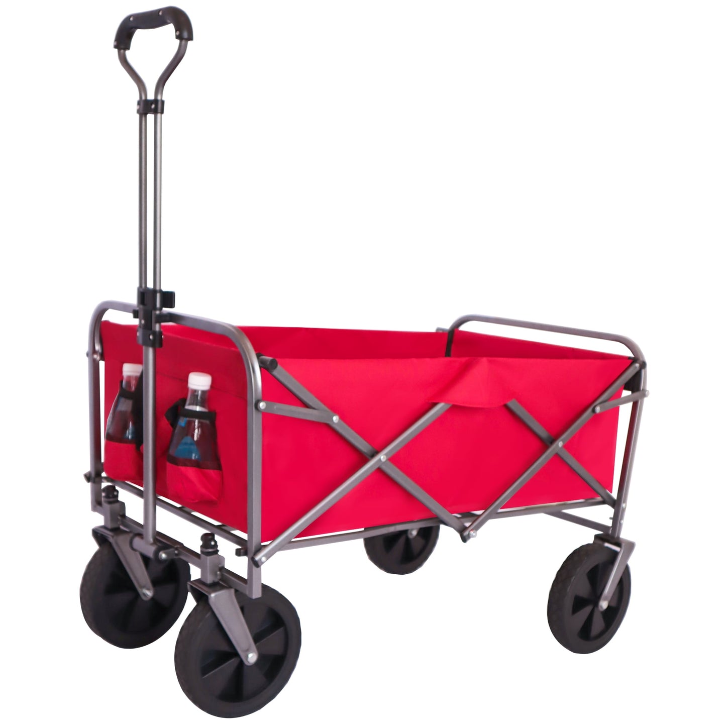 SESSLIFE Folding Beach Wagon Cart, 350LBS Capacity Camping Wagon with Big Wheels, Extra Pocket, Storage Bag and Cup Holder, Collapsible Portable Wagon Cart, Gray+Black