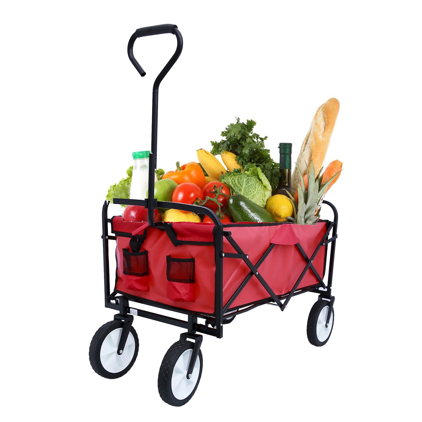 Utility Garden Wagon, Heavy Duty Collapsible Wagon, All Terrain Wheels Beach Wagon, Adjustable Handles and 600D polyester Fabric,