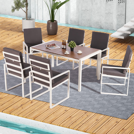 7 Piece Outdoor Dining Set, Metal Dining Table and Chairs Set with Seat Cushions, Patio Conversation Set for Backyards, Porches, Lawn