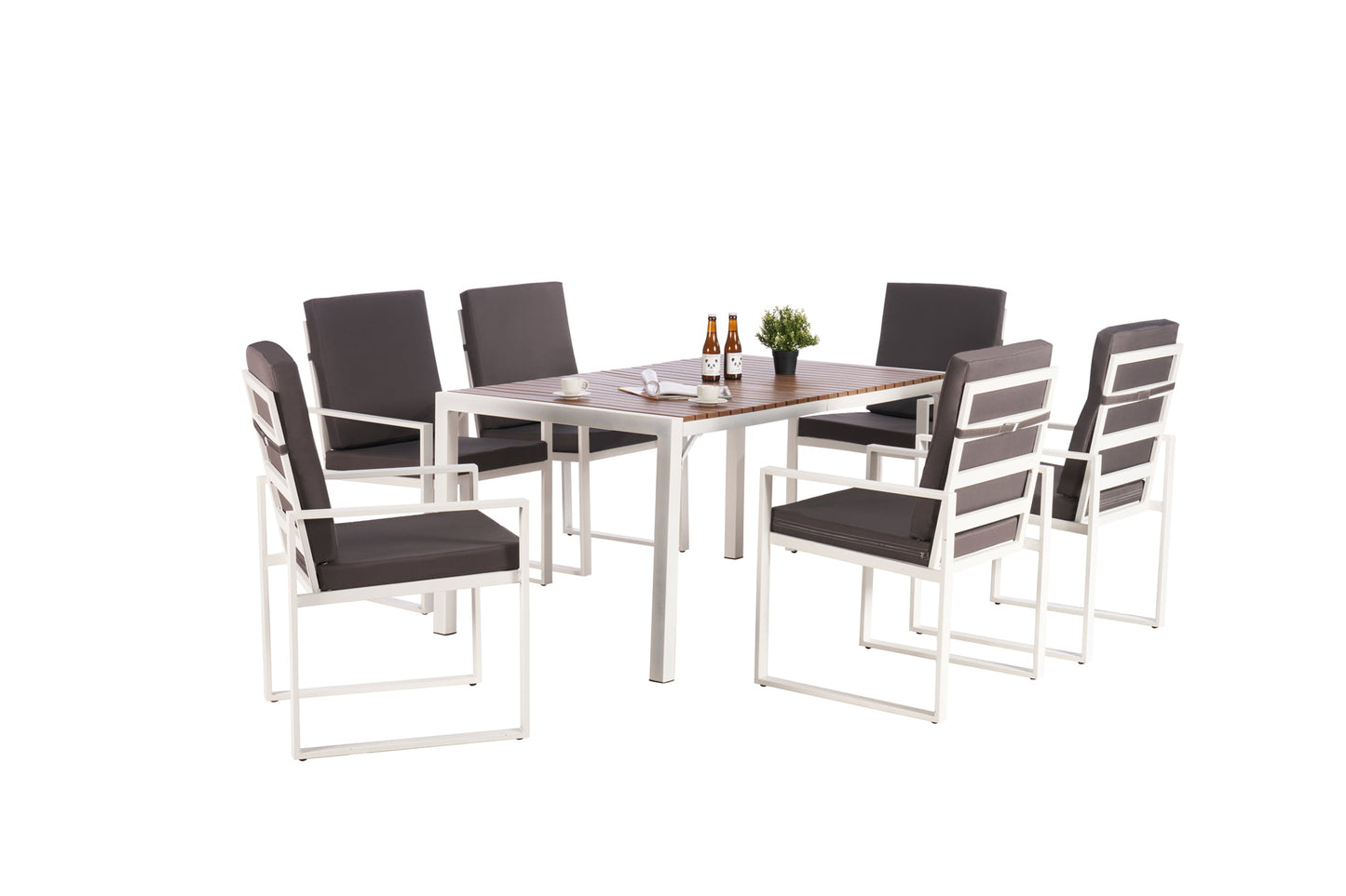 7 Piece Outdoor Dining Set, Metal Dining Table and Chairs Set with Seat Cushions, Patio Conversation Set for Backyards, Porches, Lawn