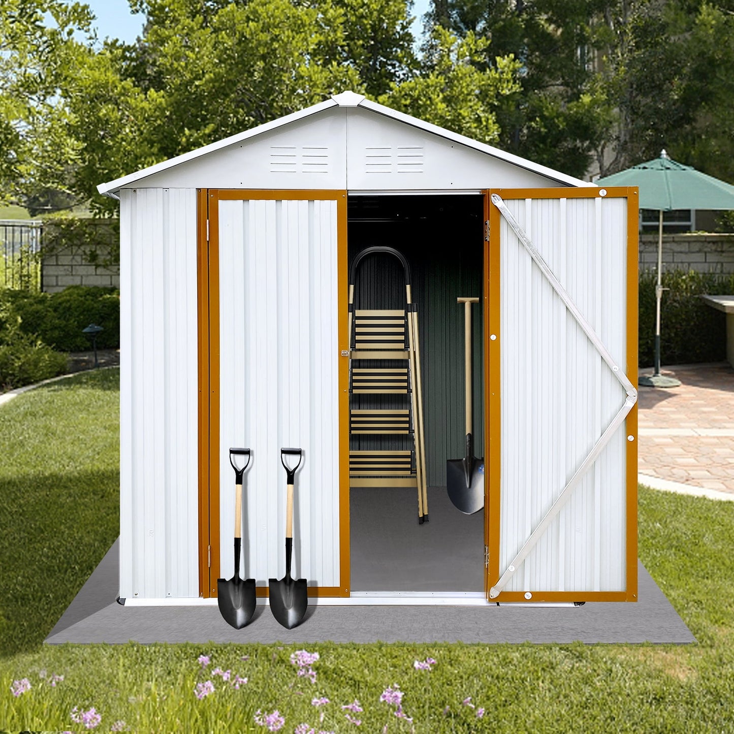 6 x 4 FT Sheds and Outdoor Storage, Metal Storage Shed with Single Lockable Door for Lawnmower, Garden Tools, Bike and Garbage Can, Black Outdoor Storage Cabinet