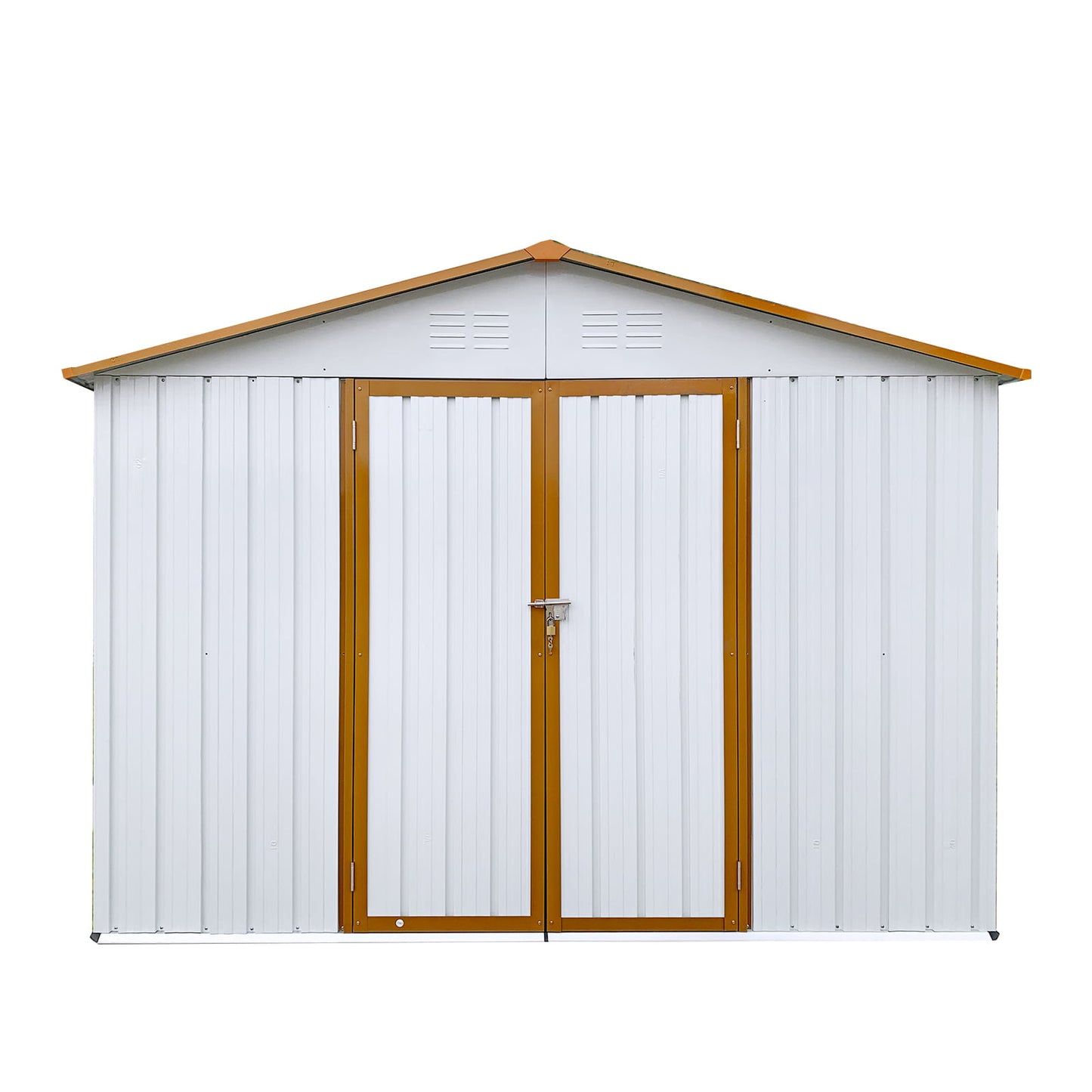 Outdoor Shed with Lockable Door Large Outdoor Storage Cabinet, White Metal Shed for Garden Backyard, 8' x 6'