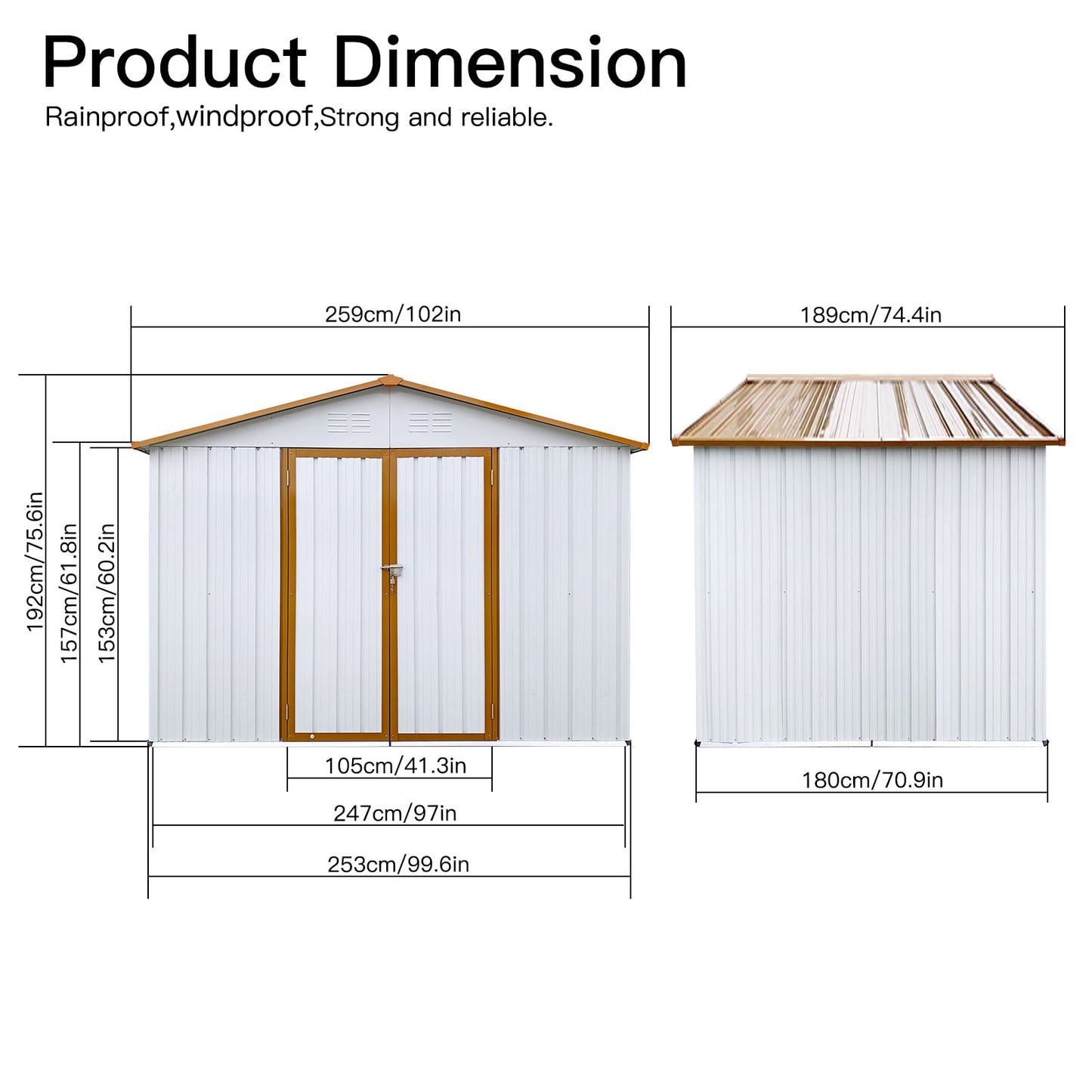 Outdoor Shed with Lockable Door Large Outdoor Storage Cabinet, White Metal Shed for Garden Backyard, 8' x 6'