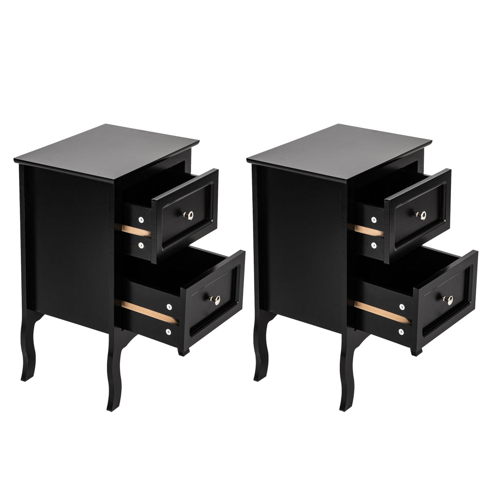 SESSLIFE Set of 2 Nightstand 2 Drawers End Table Storage Wood Cabinet Bedroom Accent Side Table (Black)