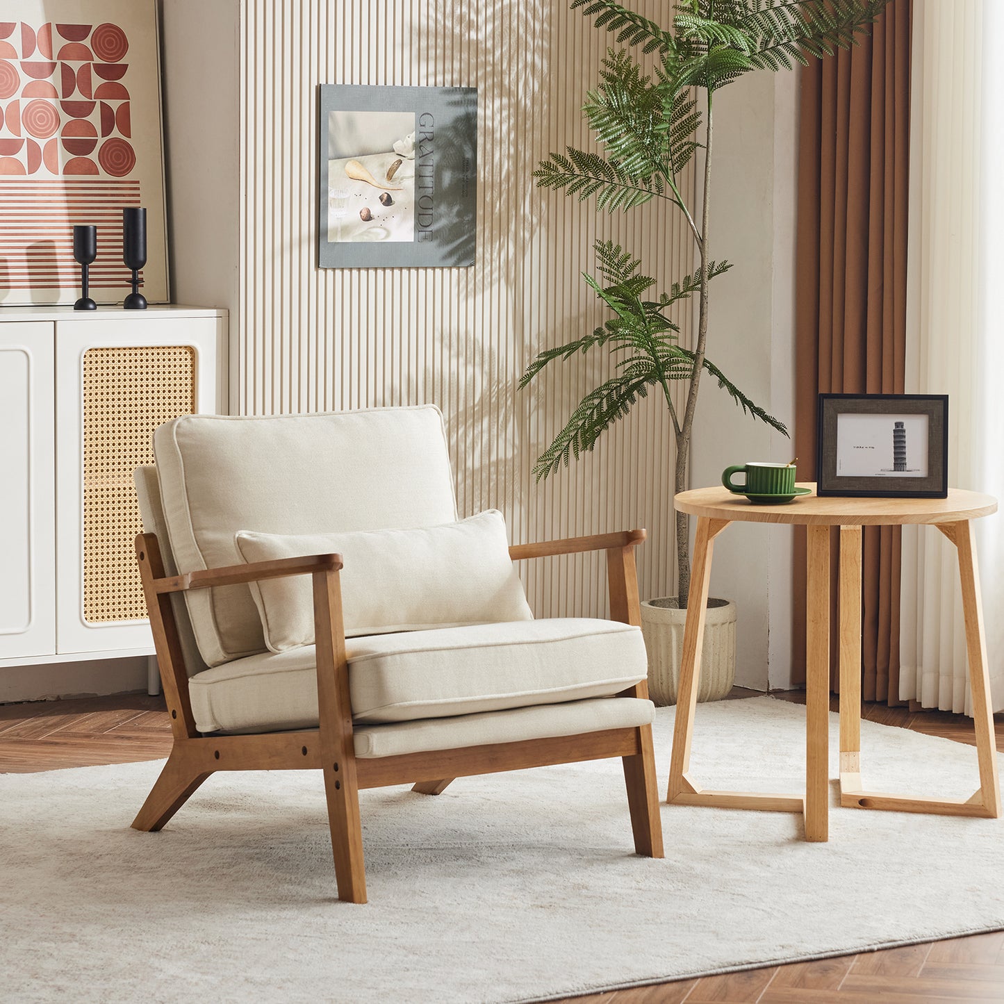 SESSLIFE Chaise Lounge Chair for Living Room, Comfortable Oversized Sleeper Chair with Solid Wood Frame and Soft Linen Upholstery, Orange