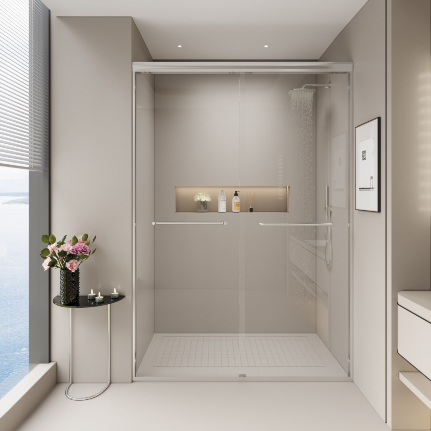 SESSLIFE Double Sliding Shower Door, Tempered Glass with Anti-Leak and Anti-Collision Design, Quiet Close Reversible Doors for Bathtub or Walk-In Shower, Easy to Clean, Matte Black