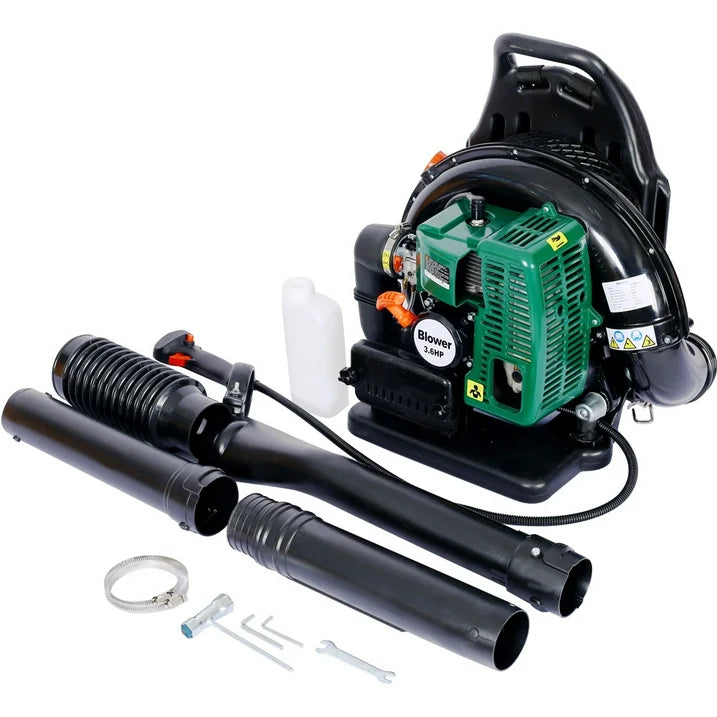 SESSLIFE Gas Leaf Blower, 63.3CC 2 Stroke Backpack Blower with Extension Tube, Adjustable Strap, Comfortable Handle, 750CFM Commercial Blower for Blowing Leaves/Snow Debris/Dust, Green
