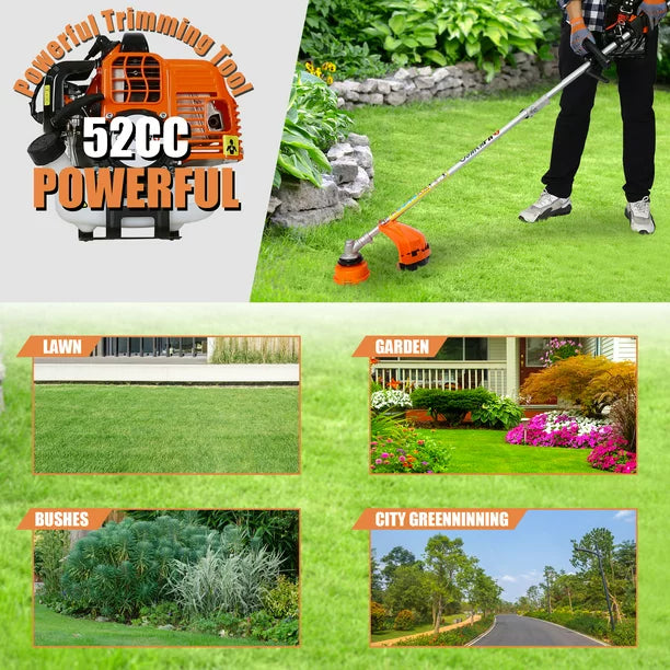 Sesslife 33cc Gas Powered Weed Eater, 4-in-1 Grass Trimmer with Gas Pole Saw, Hedge Trimmer, Grass Trimmer, Brush Cutter, 2-Cycle Full Crankshaft Grass Edger Lawn Mower for Yard Garden, Orange