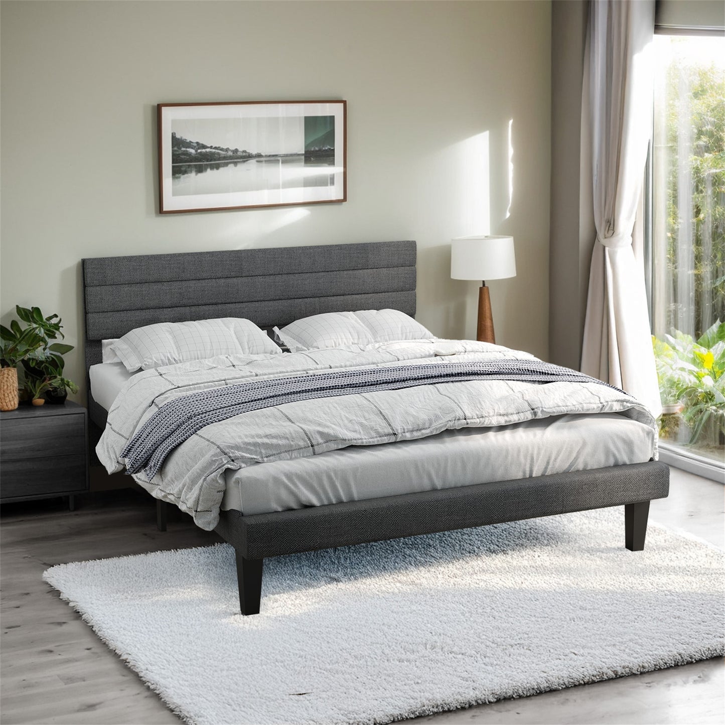 SESSLIFE Queen Bed Frame, 3-Position Adjustable Headboard Linen-Like Upholstered Platform Bed Frame for Teens Adults, No Box Spring Needed, Easy Assembly, Noise Free, Dark Gray