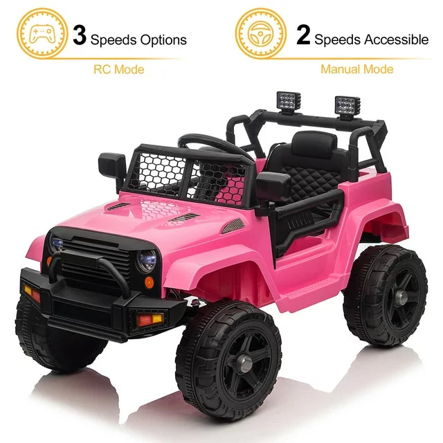 12V Powered Ride on Car for Kids, Sesslife Electric Ride on Toys with Remote Control, 3 Speeds, Horn, LED Lights, Kids Ride on Truck for Girl 2-4 Years Old Birthday Gift, Pink