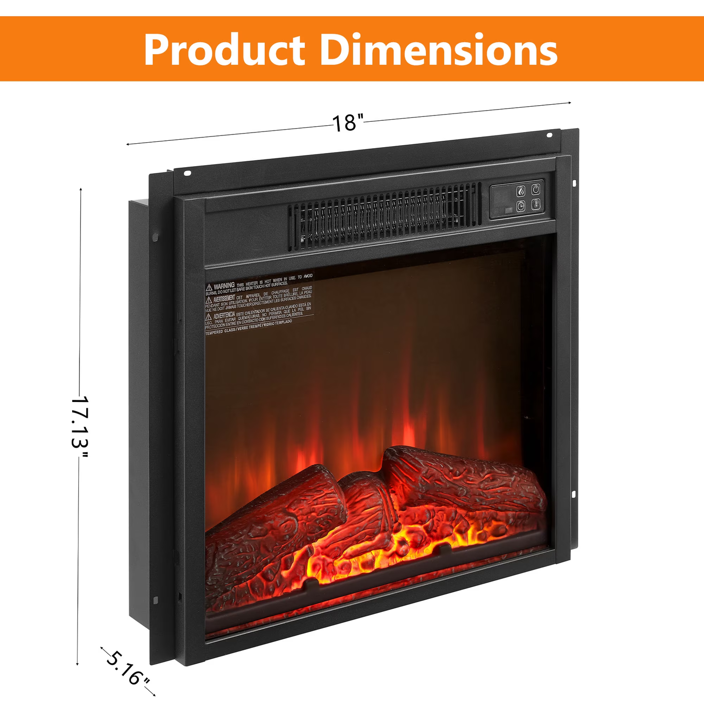18" Fireplace Heaters for Inside, 3D Electric Fireplace Insert, 1400W Fireplace Heater, Adjustable Flame and Low Noise, CSA Certification