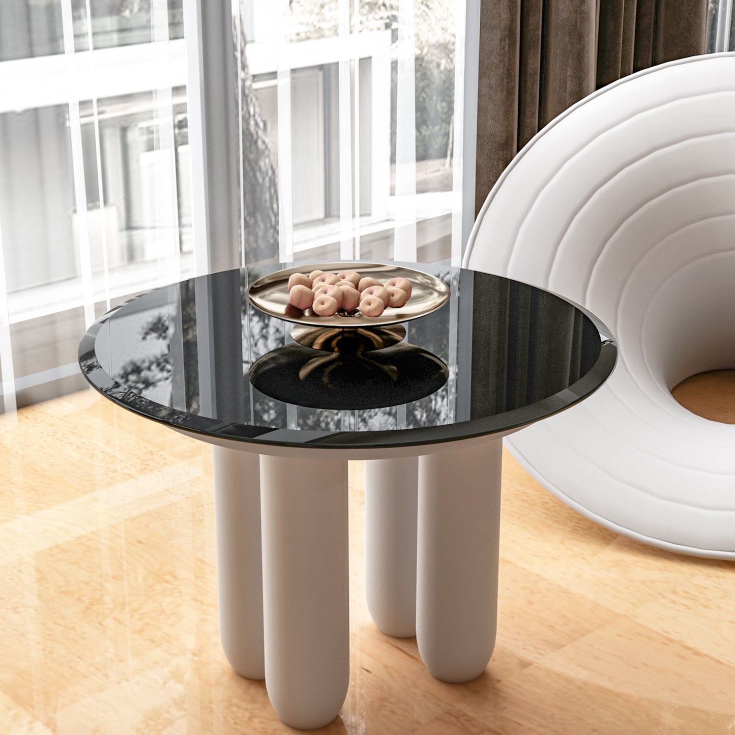 SESSLIFE 36 Inch Round Tempered Glass Table Top, Black Glass 1/2 Inch Thick Beveled Polished Edge with Polished Edge for Dining Table, Patio, Coffee Table, Replacement Glass Top