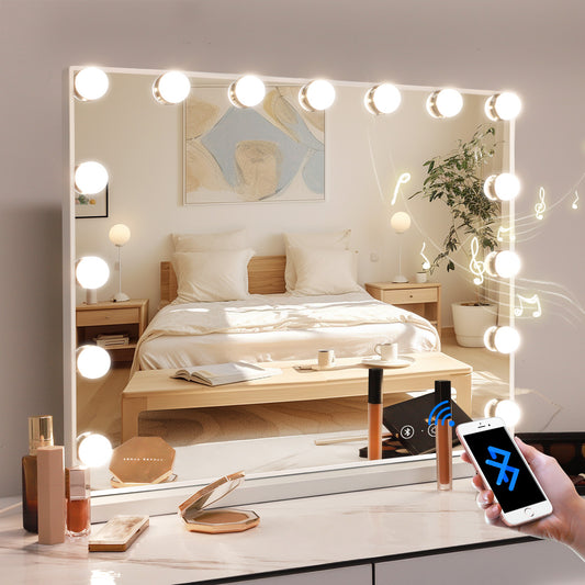 SESSLIFE Hollywood Vanity Mirror with Lights, Slim Metal Frame 22.8" x18.1" Large Dimmable 3-Color Lights, 15 LED Bulbs and USB Port, 10x Magnification Makeup Mirror for Bedroom