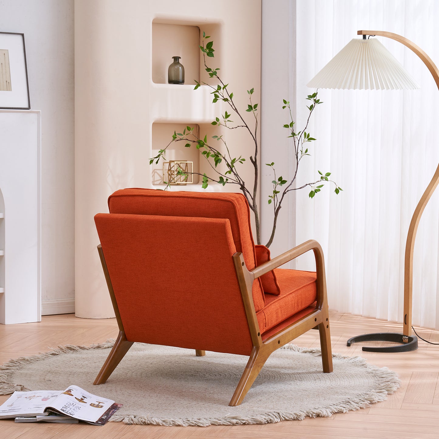 SESSLIFE Chaise Lounge Chair for Living Room, Comfortable Oversized Sleeper Chair with Solid Wood Frame and Soft Linen Upholstery, Orange