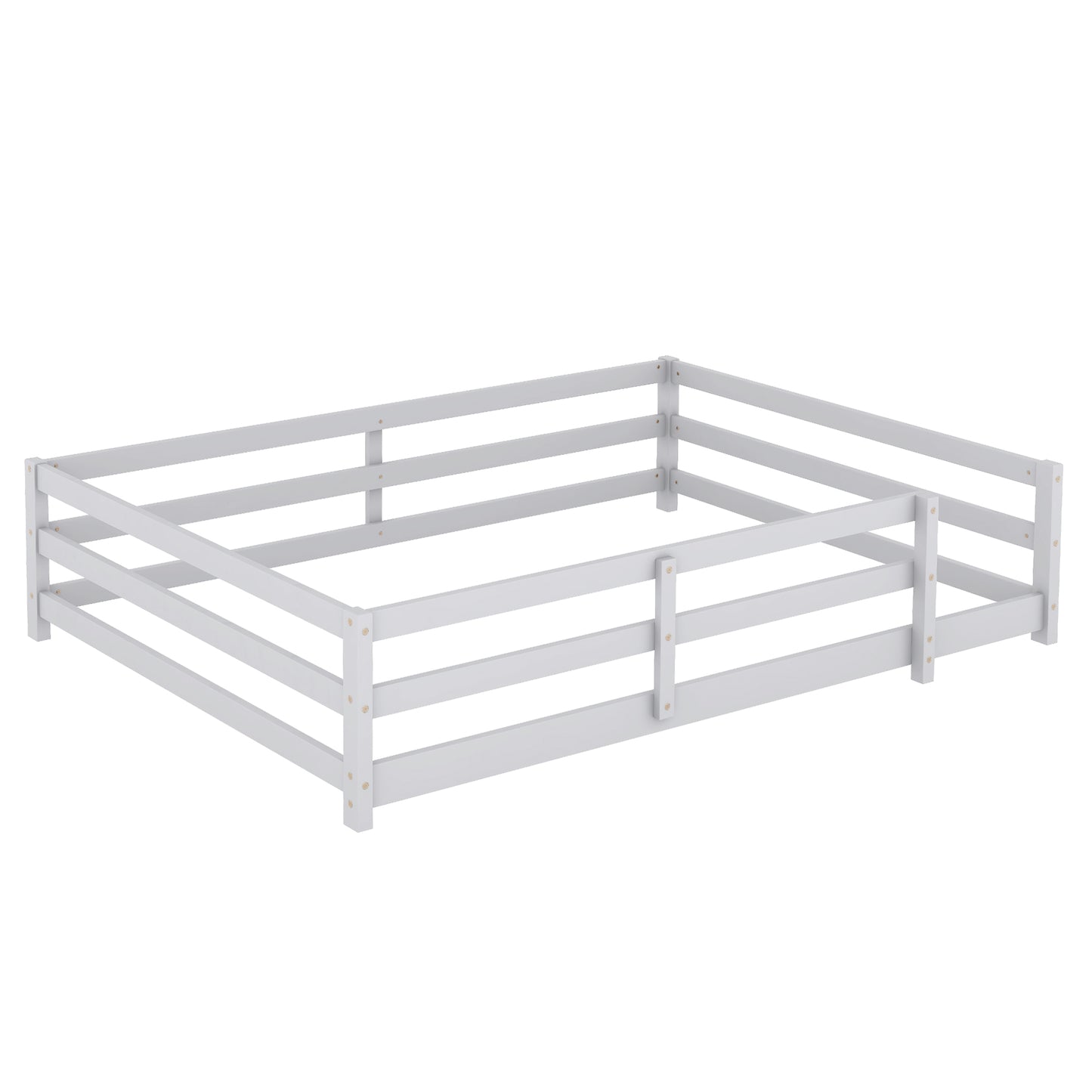 Sesslife Twin Size Floor Bed with Door and Fence, Wood Twin Floor Platform Bed with Slats, Toddler Bed for Kids Boys Girls, Montessori Bed, No Box Spring Needed, Oak