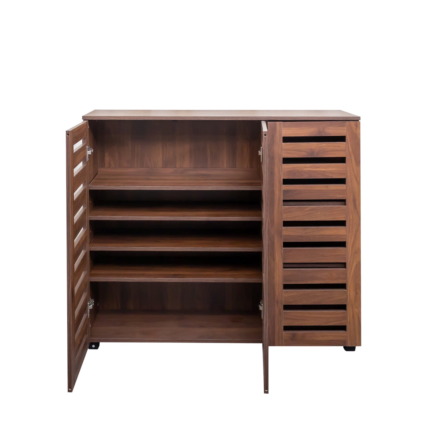 SESSLIFE Entryway Shoe Cabinet with Adjustable Shelves, 5-Tier Wooden Shoe Rack Organizer with Louvered Doors for Hallway Bedroom Closet, Walnut