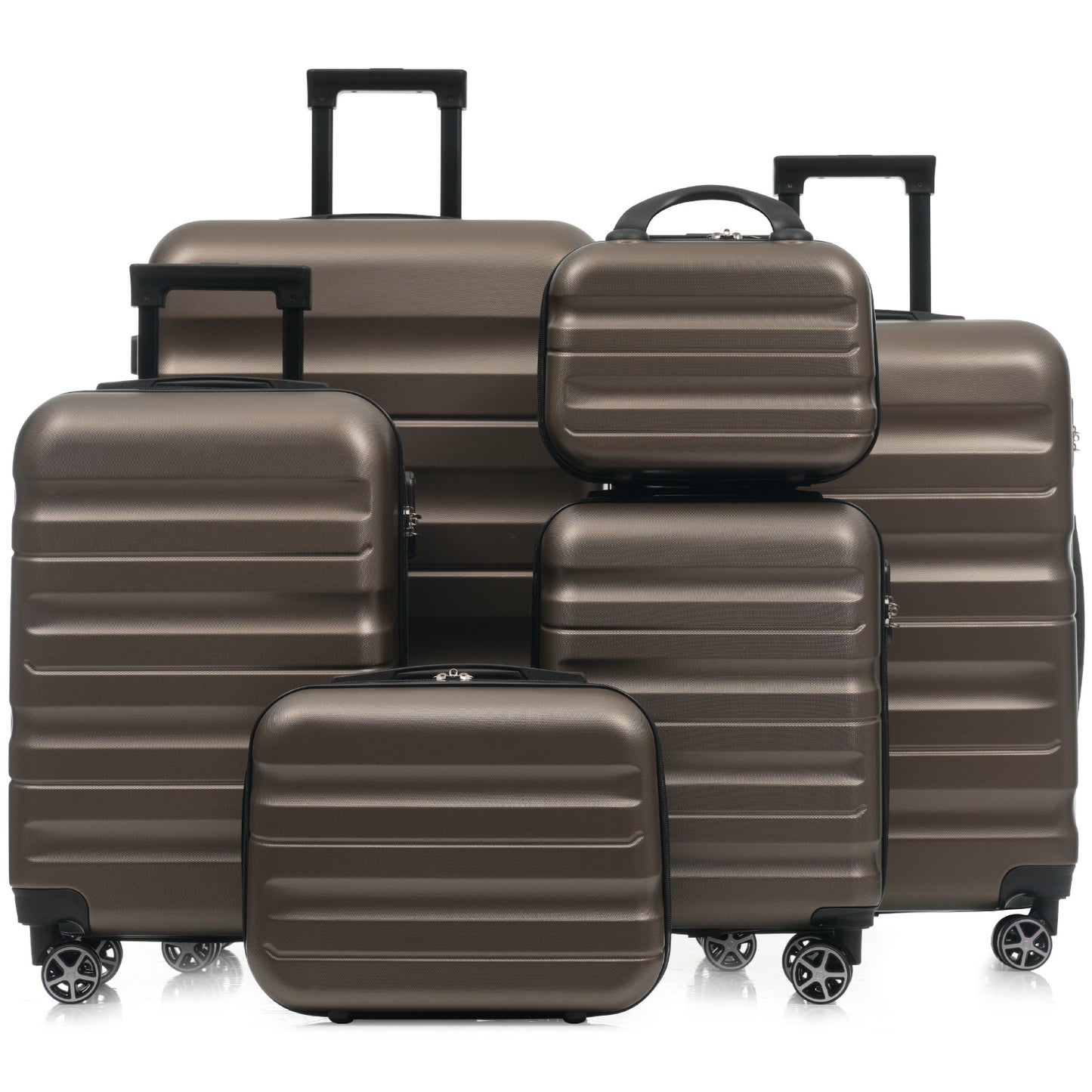 SESSLIFE 6 Piece Hardshell Luggage Set, Lightweight ABS Luggage with Spinner Wheels, 12" to 31" Carry On and Checked Luggage for Family Travel, Business Trips, Nestable Storage, Brown