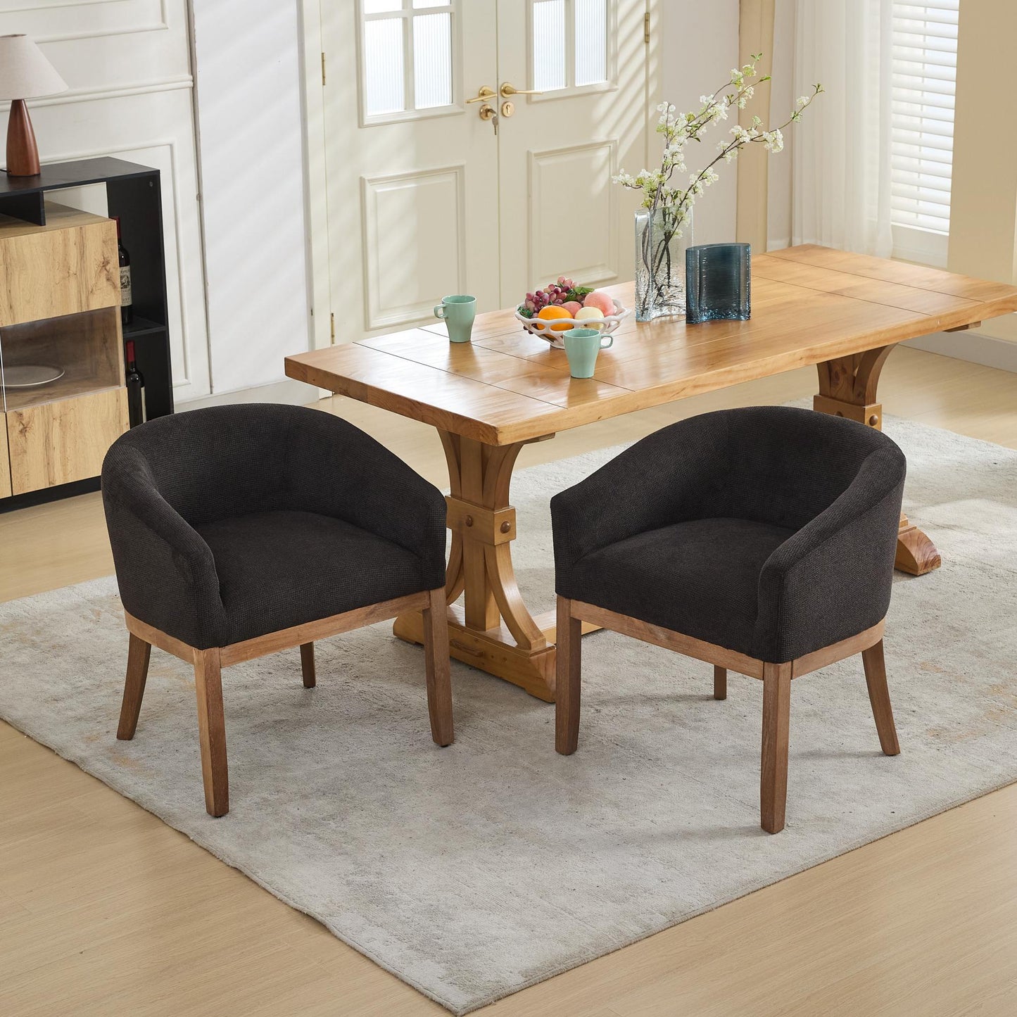 Sesslife Upholstered Dining Chairs Set of 4, Modern Linen Barrel Dining Room Chairs with Arms, Wood Legs, Mid Century 19” W Accent Chair, Kitchen Chairs for Dining Room, Living Room, Bedroom