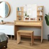 Sesslife Vanity Desk with Mirror and Lights, Makeup Vanity Table with Large Drawer and Open Shelves for Bedroom Dressing Room, Modern Wood Dressing Table Set with Stool for Girls Women, White