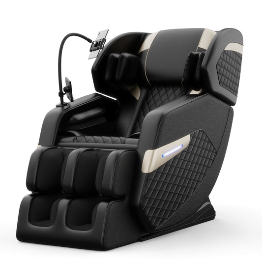 Full Body Massage Chair, Zero Gravity Massage Chair Recliner with Air Pressure, Heating, Leather Recliner Electric Massage Chair with Bluetooth, Retractable Footstool, Feet Roller, Black