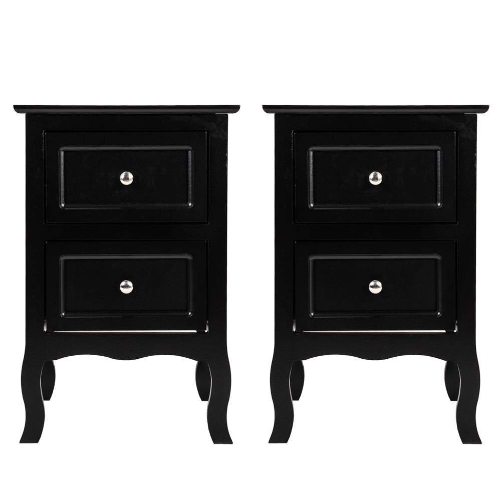 SESSLIFE Set of 2 Nightstand 2 Drawers End Table Storage Wood Cabinet Bedroom Accent Side Table (Black)