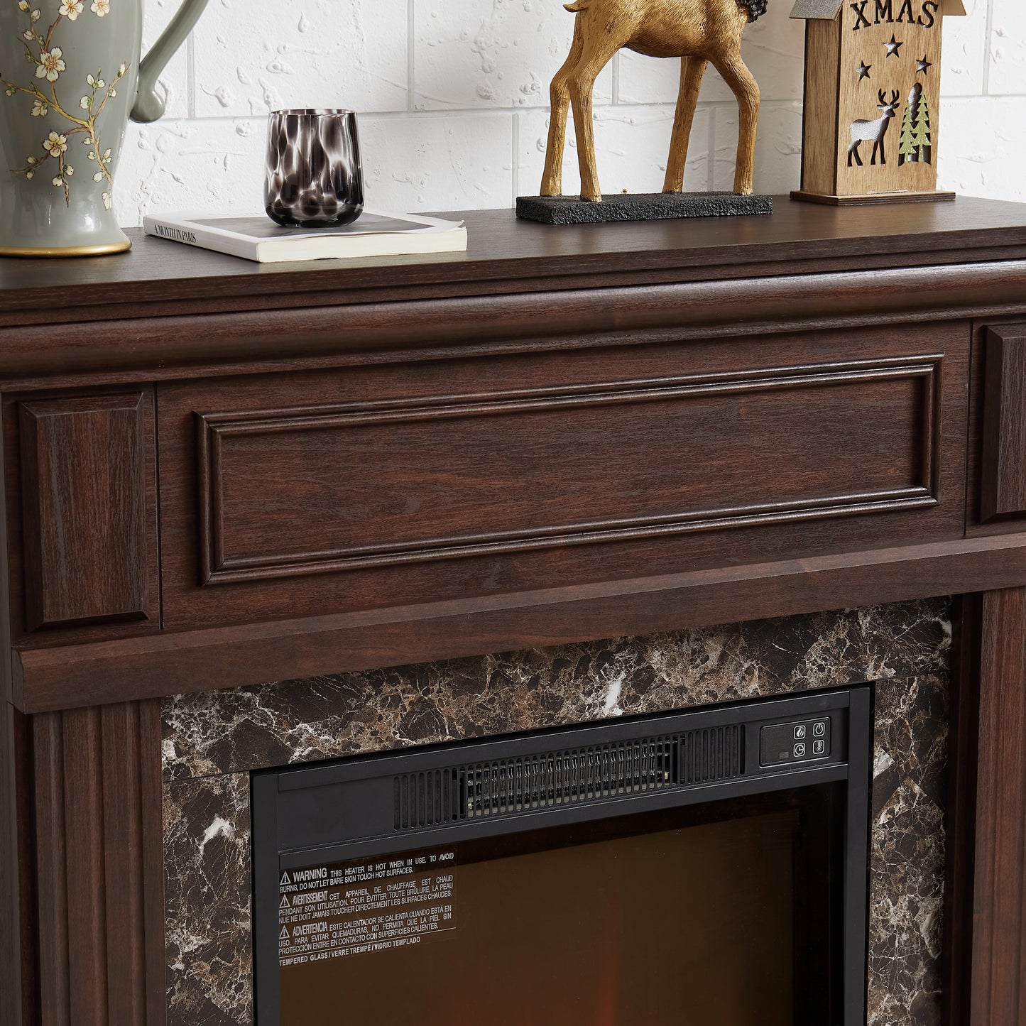 SESSLIFE 41" Electric Fireplace Heater with Mantel, Freestanding Design with 3D Adjustable Flame, Remote Control, Compact for Indoor Use, Cherry Finish, Heats Up to 400 Sq Ft