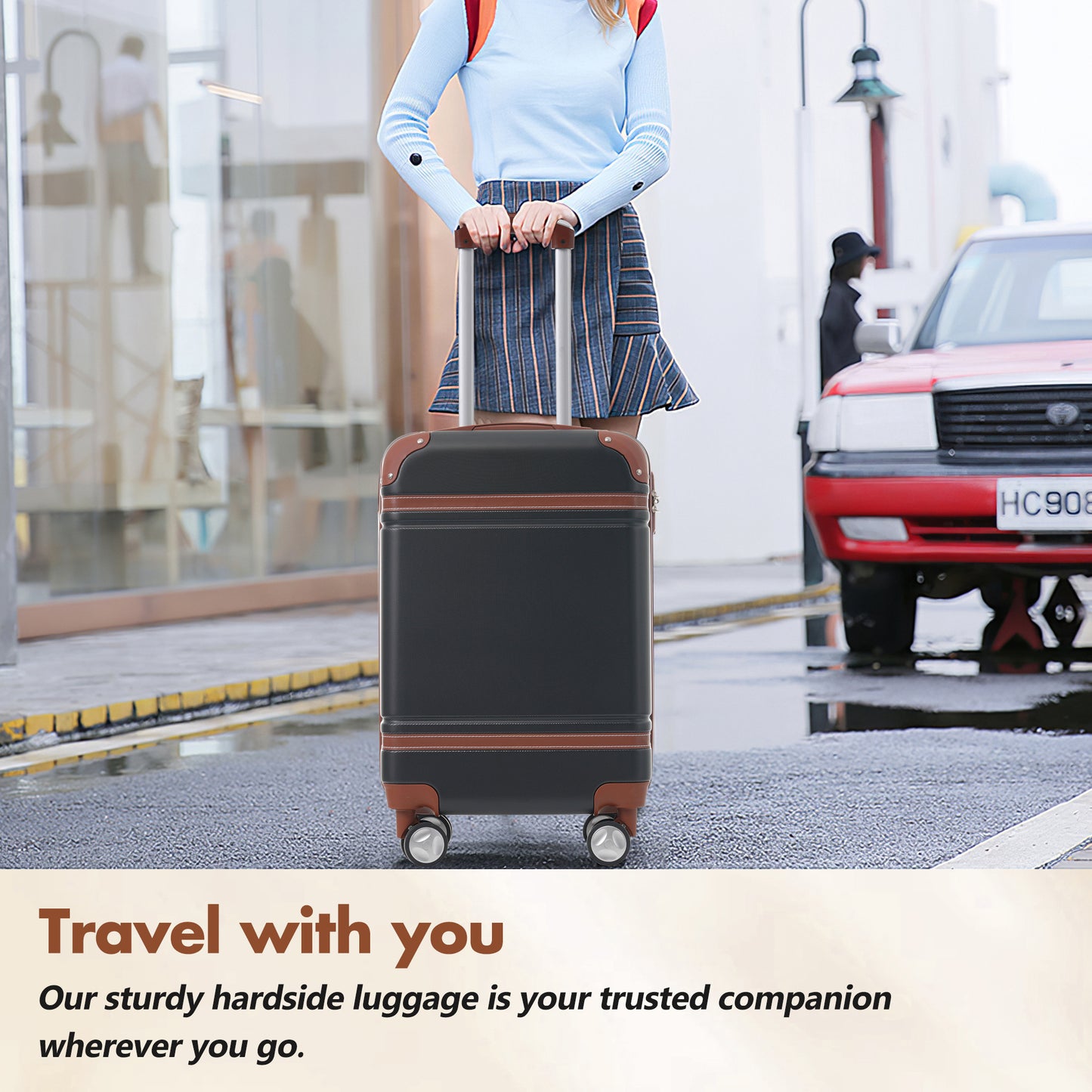 Hardshell Luggage Set, ABS Carry-on Suitcase with Double Spinner Wheels and TSA Lock, Modern 3 Piece Suitcase Set for Travel with 20” Vintage Luggage and 2 Bags, White