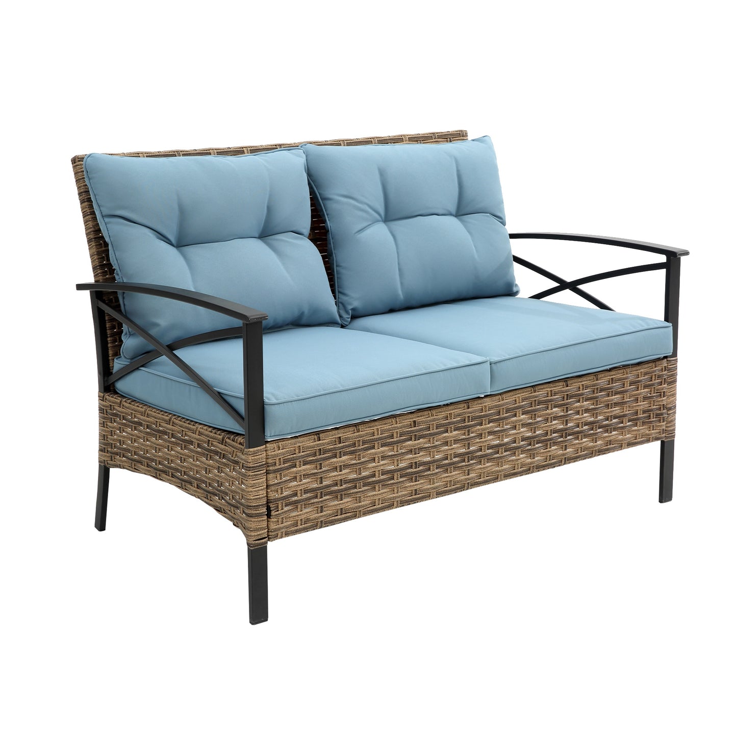 4 Pieces Patio Conversation Sofa Set, Outdoor Sectional Rattan Wicker Furniture w/4 Back & 4 Seat Cushions for Deck Porch Poolside, Gray