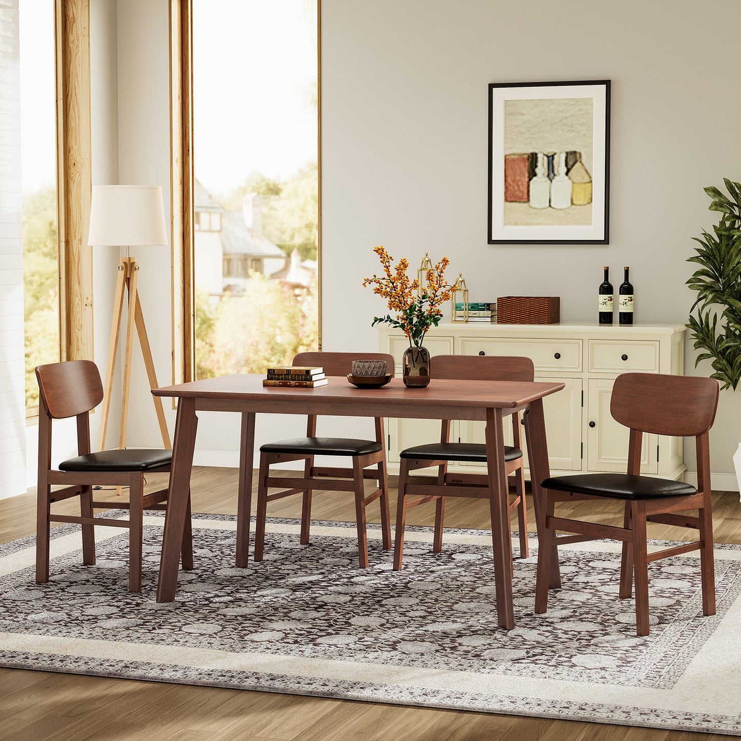 Sesslife Kitchen Table Set of 4, Modern Dining Table Set with 4 Upholstered Chairs, 5-piece Wooden Rectangle Dining Room Table, Small Space Dining Table, for Kitchen, Living Room, Brown