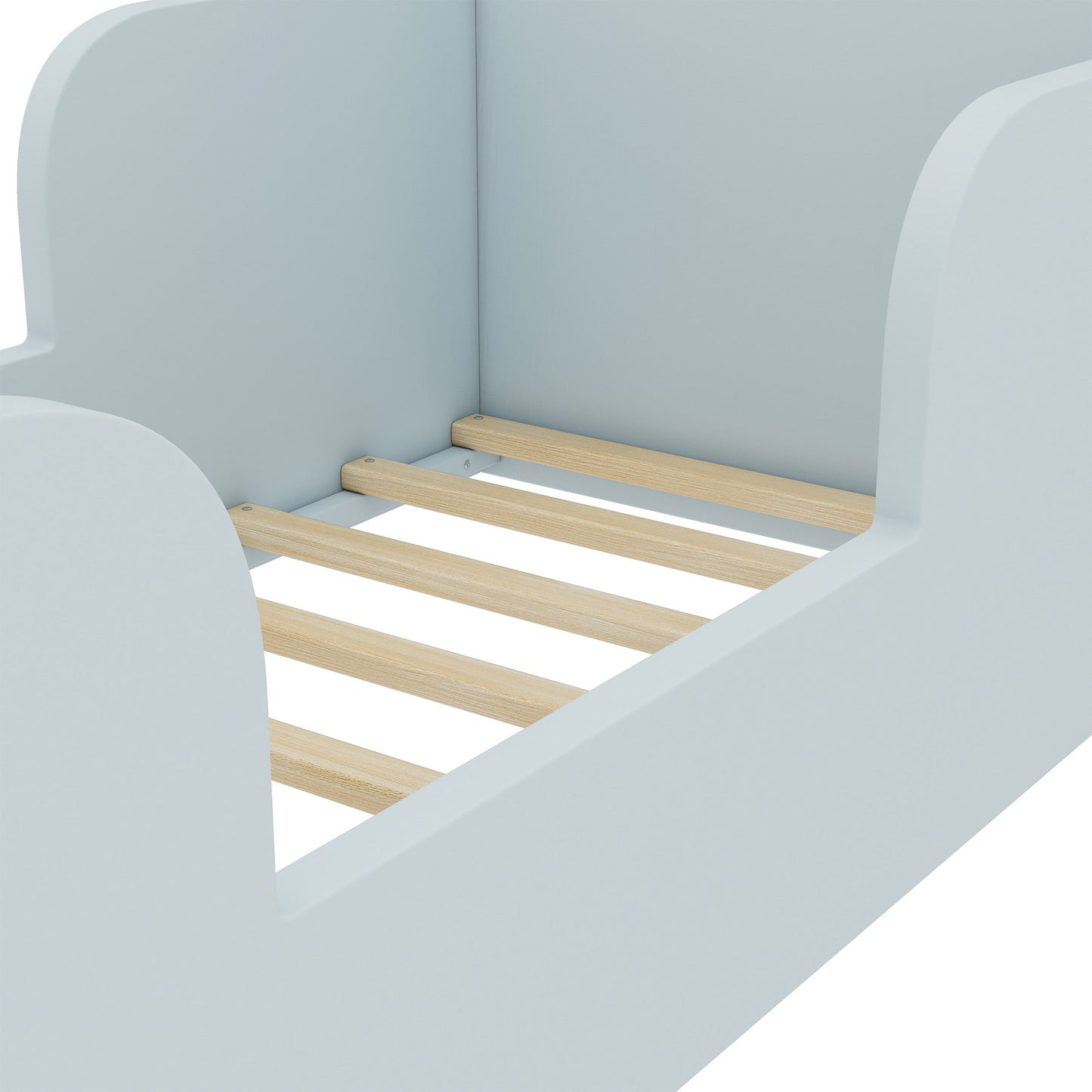 Toddler Floor Bed, Wood Toddler Bed Frame with Bear Shape Headboard, Slats and Safety Guardrails, Montessori Bed for Boys Girls Kids Bedroom, Crib Bed for Ages 3-6, Baby Blue