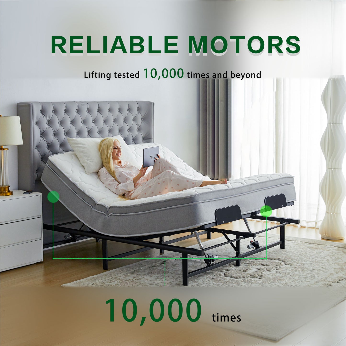 Power Adjustable Bed Base Frame, Metal Electric Bed Frame with Independent Head and Foot Incline, Modern Adjustable Platform Bed with Wired Control, Zero Gravity, Easy Assembly