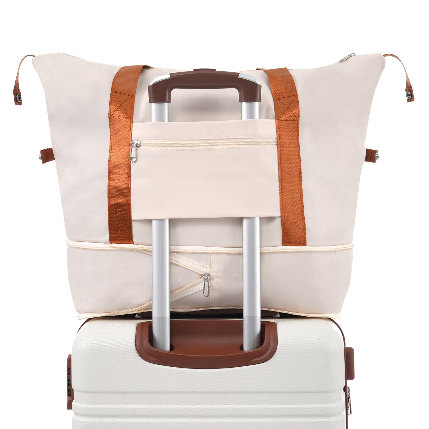 Hardshell Luggage Set, ABS Carry-on Suitcase with Double Spinner Wheels and TSA Lock, Modern 3 Piece Suitcase Set for Travel with 20” Vintage Luggage and 2 Bags, White