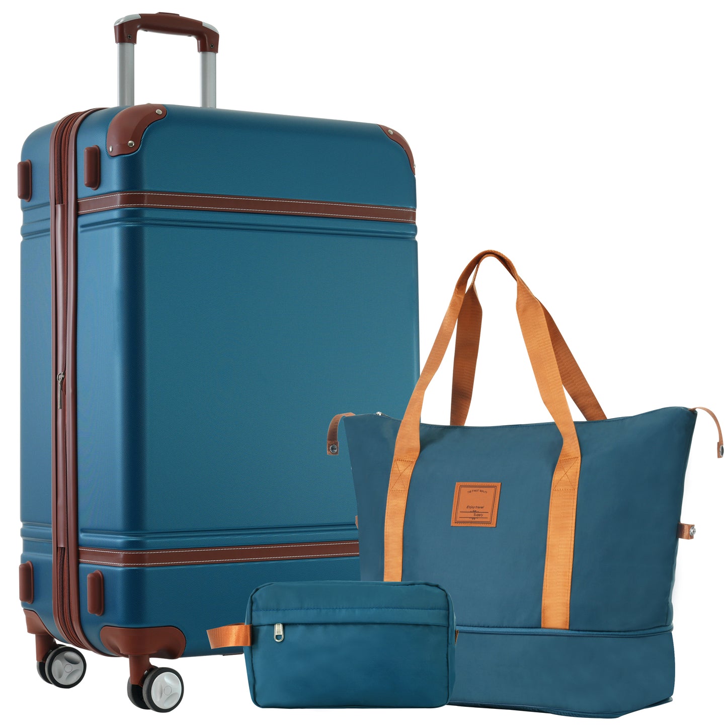 Hardshell Luggage Set, ABS Carry-on Suitcase with Double Spinner Wheels and TSA Lock, Modern 3 Piece Suitcase Set for Travel with 20” Vintage Luggage and 2 Bags, White