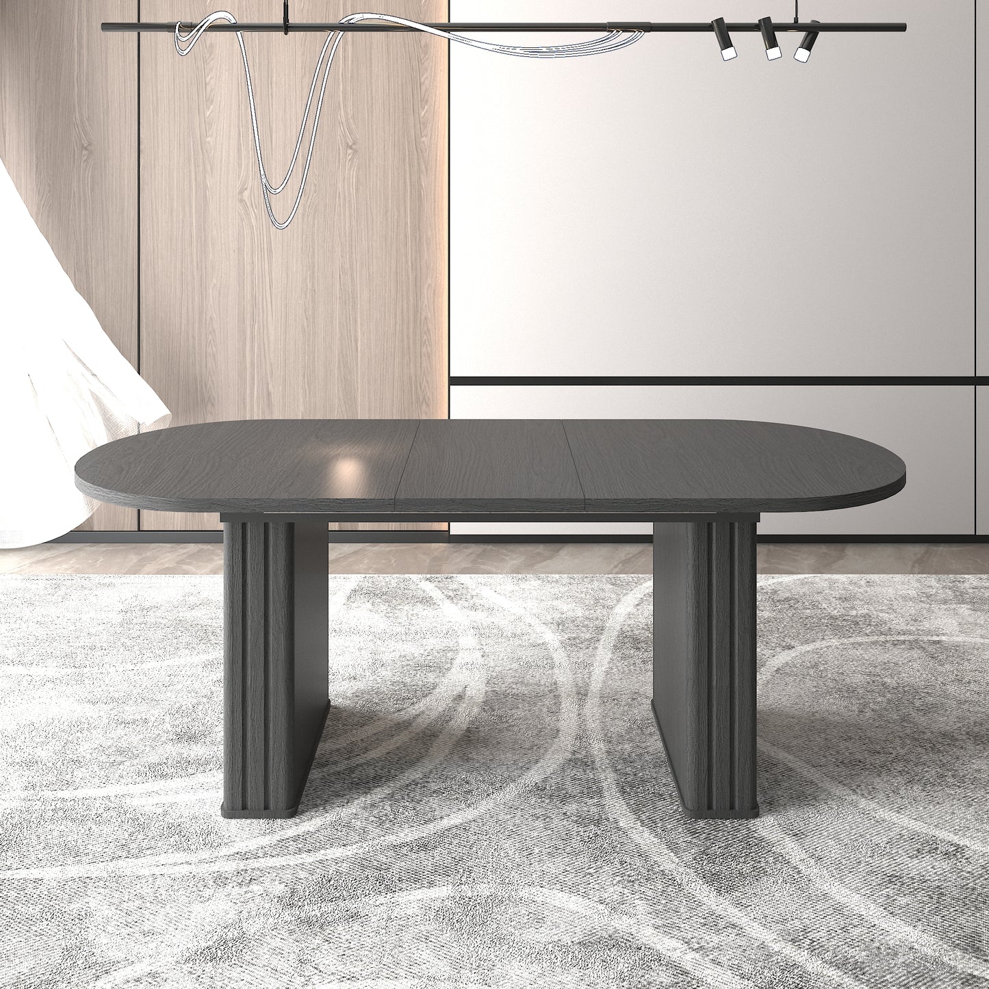 SESSLIFE Oval Extendable Dining Table, 4 to 8 Seater Kitchen Table with with Wooden Base and Rounded Corners, Space Saving Kitchen Table for Small Home and Apartment, Black