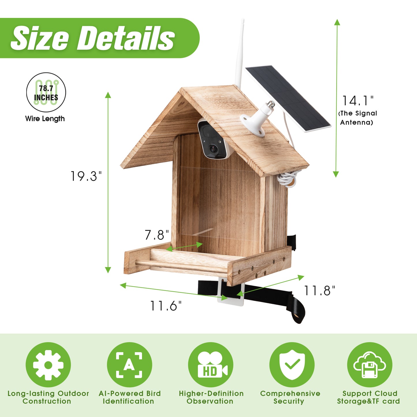 Smart Bird Feeder with Camera, Solar Powered Outdoor Bird Feeders, 1080P HD Camera AI Identify, 135° Motion Detection & 64GB SD Card, Hummingbird Feeder Bird House Gifts for Bird Lover