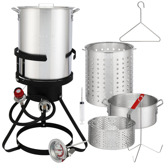 30QT Seafood Boil & Turkey Fryer Set with 10QT Fish Pot, Enyopro 54000 BTU Propane Outdoor Cooker Kit with Aluminum Pots, Baskets, Burner, Injector & Thermometer