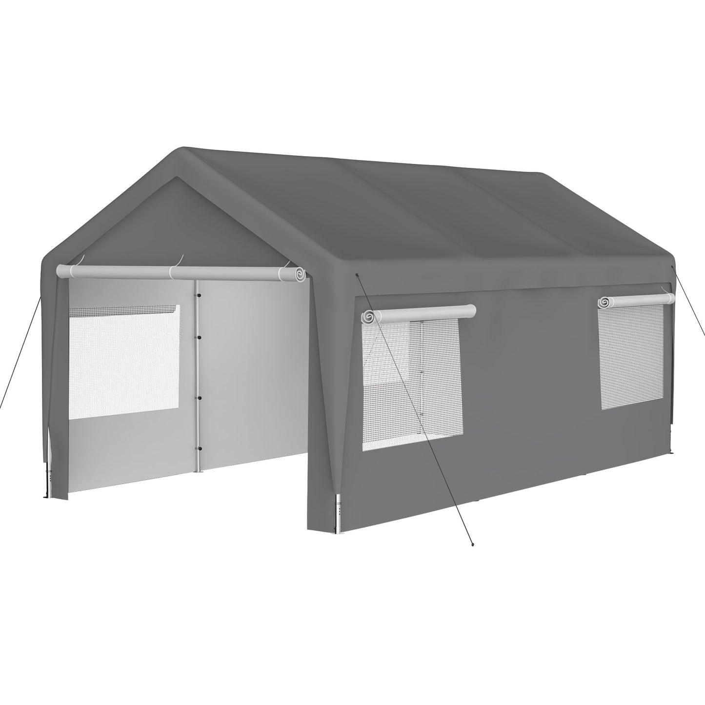 Carport Canopy 10' x 20' Heavy-duty Outdoor Car Tent with Removable Rolling Door and Sidewall, All-Season Tarp Portable Garage Car Canopy for Vehicles Boats Trucks, Gray