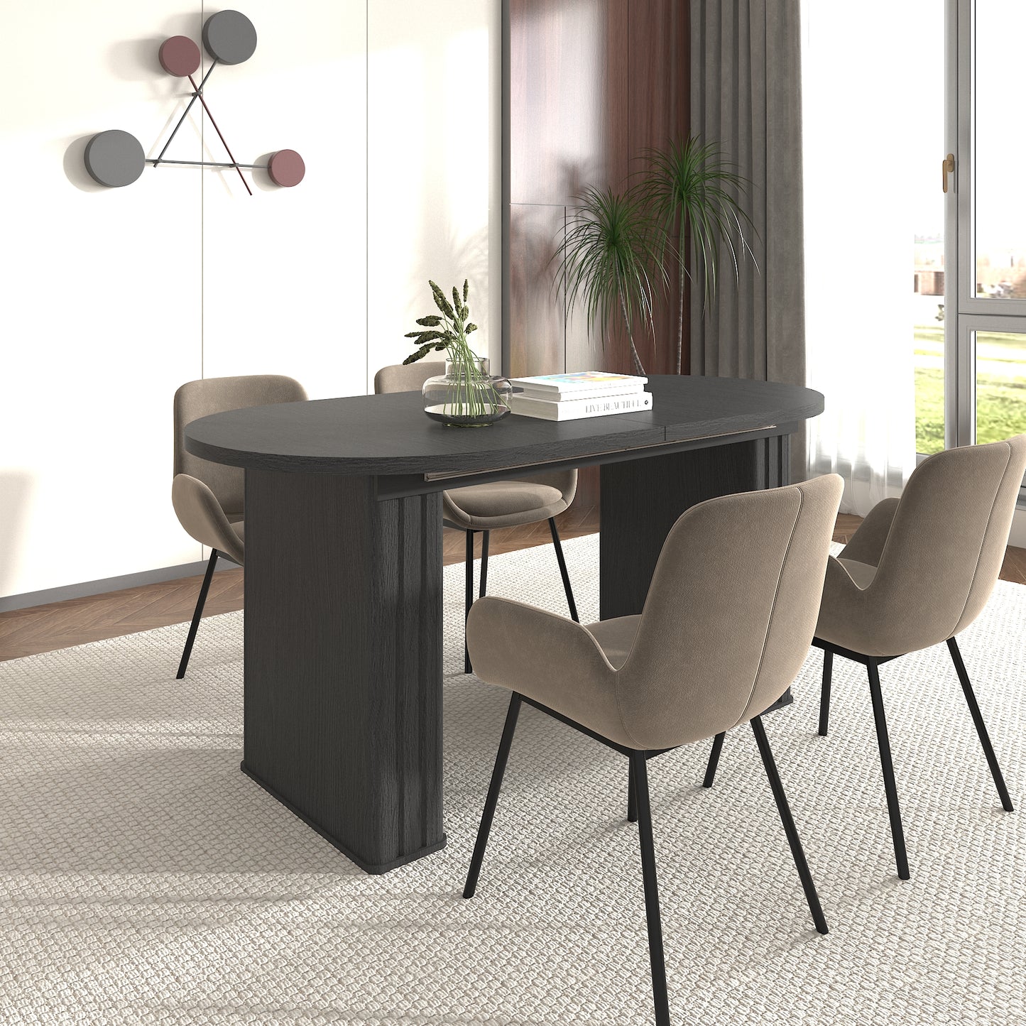 SESSLIFE Oval Extendable Dining Table, 4 to 8 Seater Kitchen Table with with Wooden Base and Rounded Corners, Space Saving Kitchen Table for Small Home and Apartment, Black