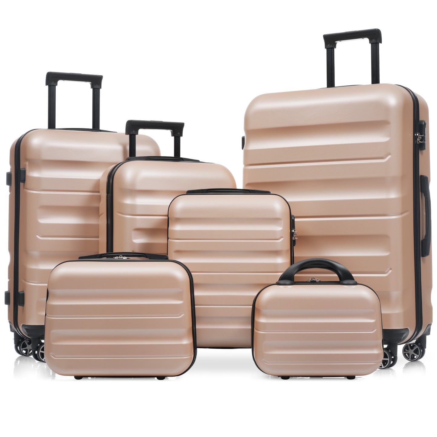 SESSLIFE 6 Piece Hardshell Luggage Set, Lightweight ABS Luggage with Spinner Wheels, 12" to 31" Carry On and Checked Luggage for Family Travel, Business Trips, Nestable Storage, Brown