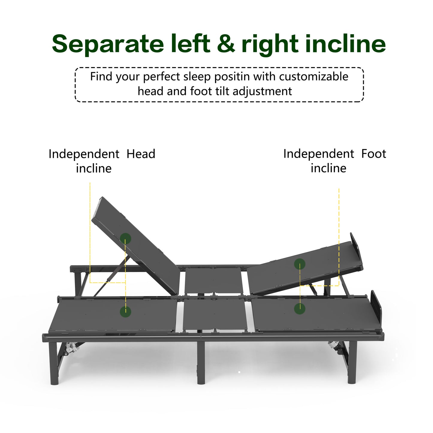 Power Adjustable Bed Base Frame, Metal Electric Bed Frame with Independent Head and Foot Incline, Modern Adjustable Platform Bed with Wired Control, Zero Gravity, Easy Assembly