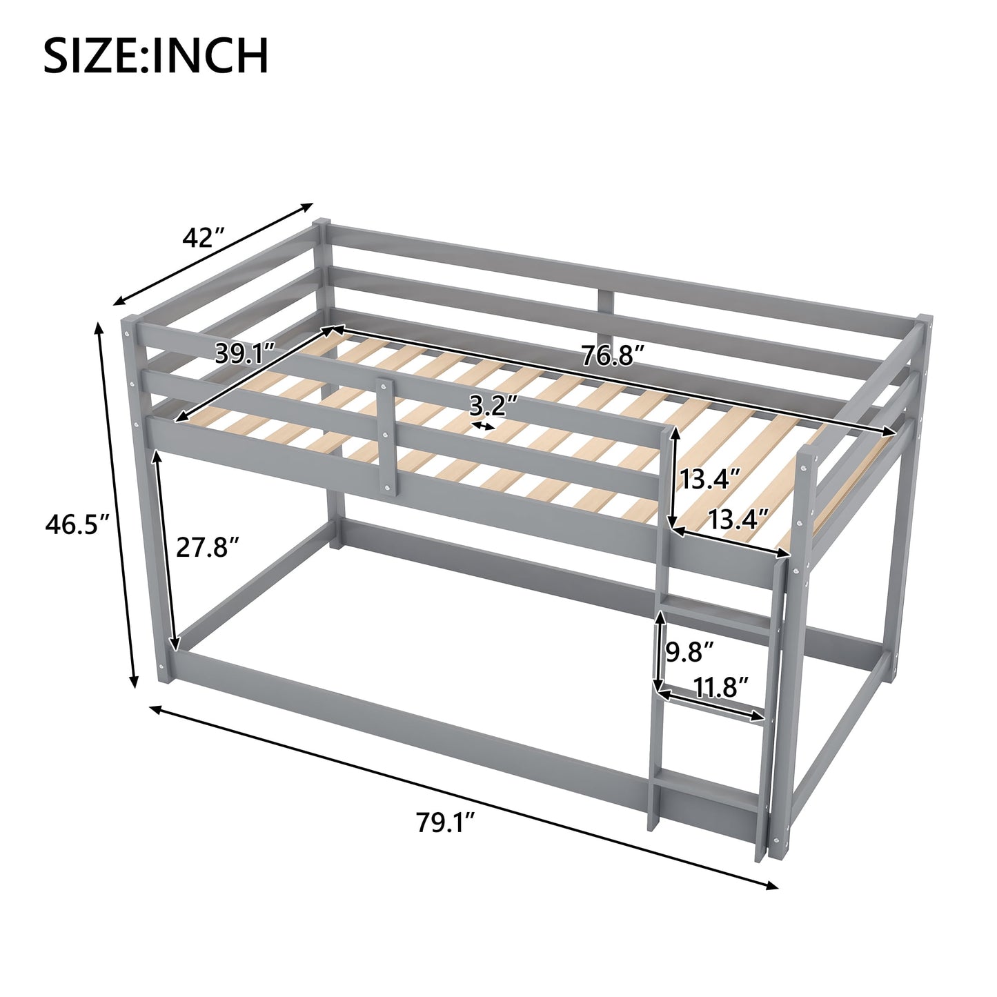 SESSLIFE Twin over Full Bunk Bed with Durable Ladder and High Guardrail, Low Bunk Beds Metal Frame for Boys Girls Teens, Easy Climbing, Max 500lbs