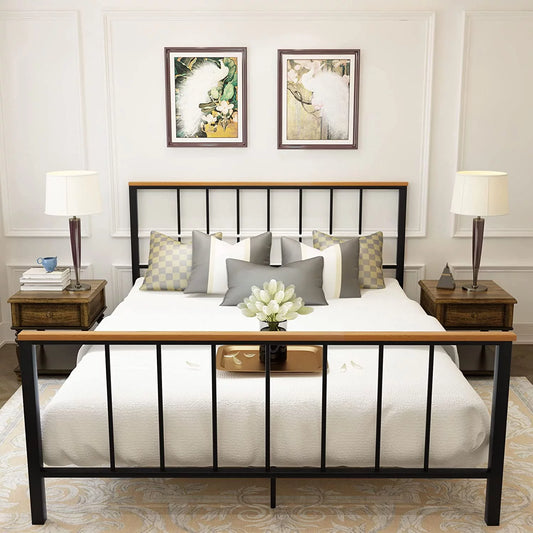 SESSLIFE Full Metal Bed Frame, Full Size Bed Frame w/ Headboard, Steel Slat Support, No Box Spring Needed, Easy Assembly,Black