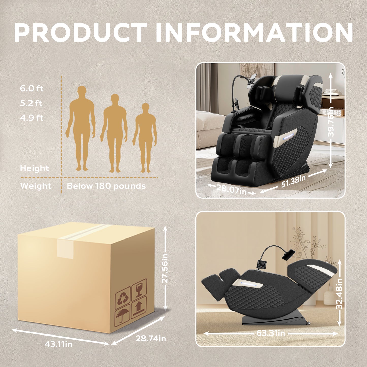 Full Body Massage Chair, Zero Gravity Massage Chair Recliner with Air Pressure, Heating, Leather Recliner Electric Massage Chair with Bluetooth, Retractable Footstool, Feet Roller, Black