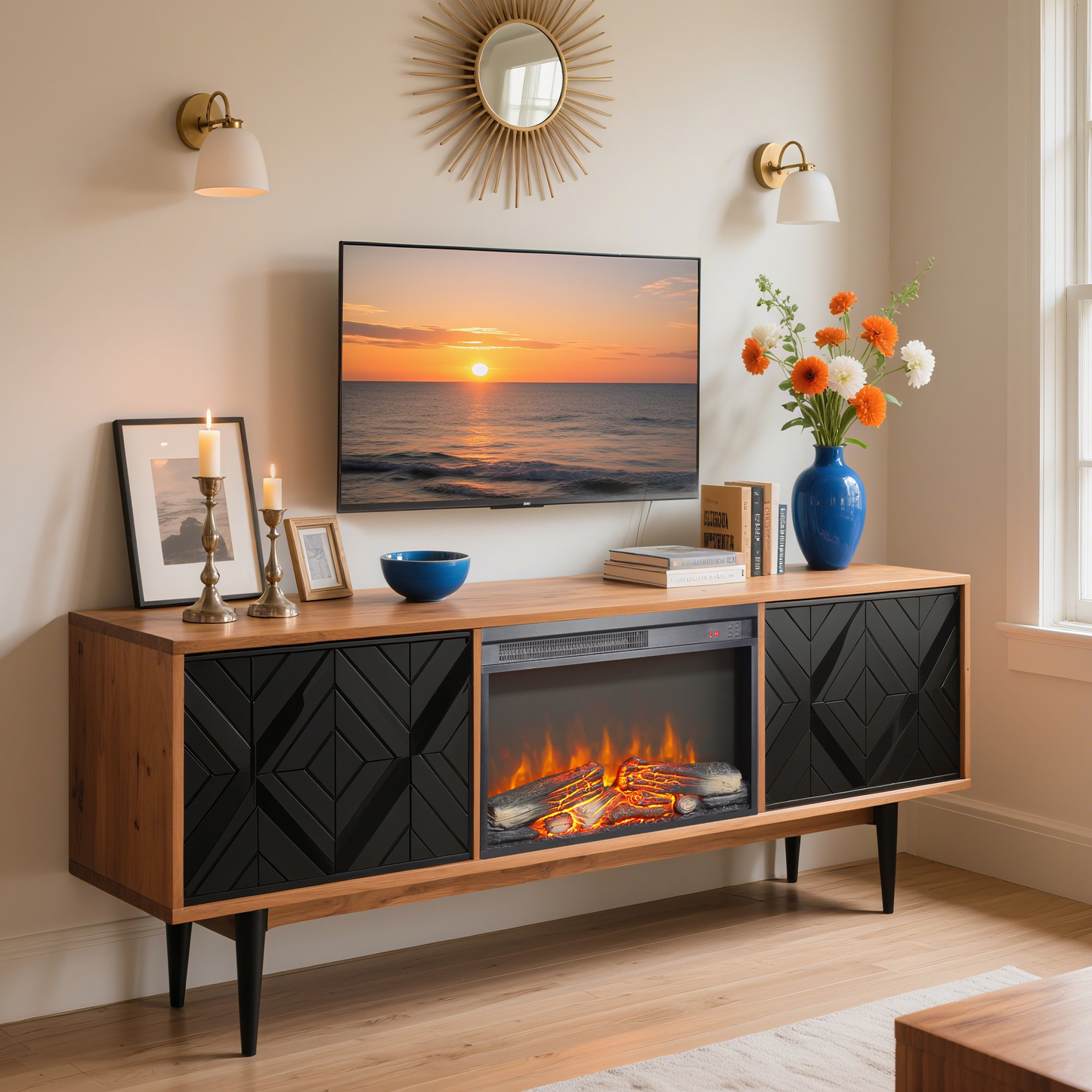 23" Electric Fireplace Insert, Wall Recessed 3D Electric Fireplace, 1400W Fake Fireplace Heater with Adjustable Flame and Timer
