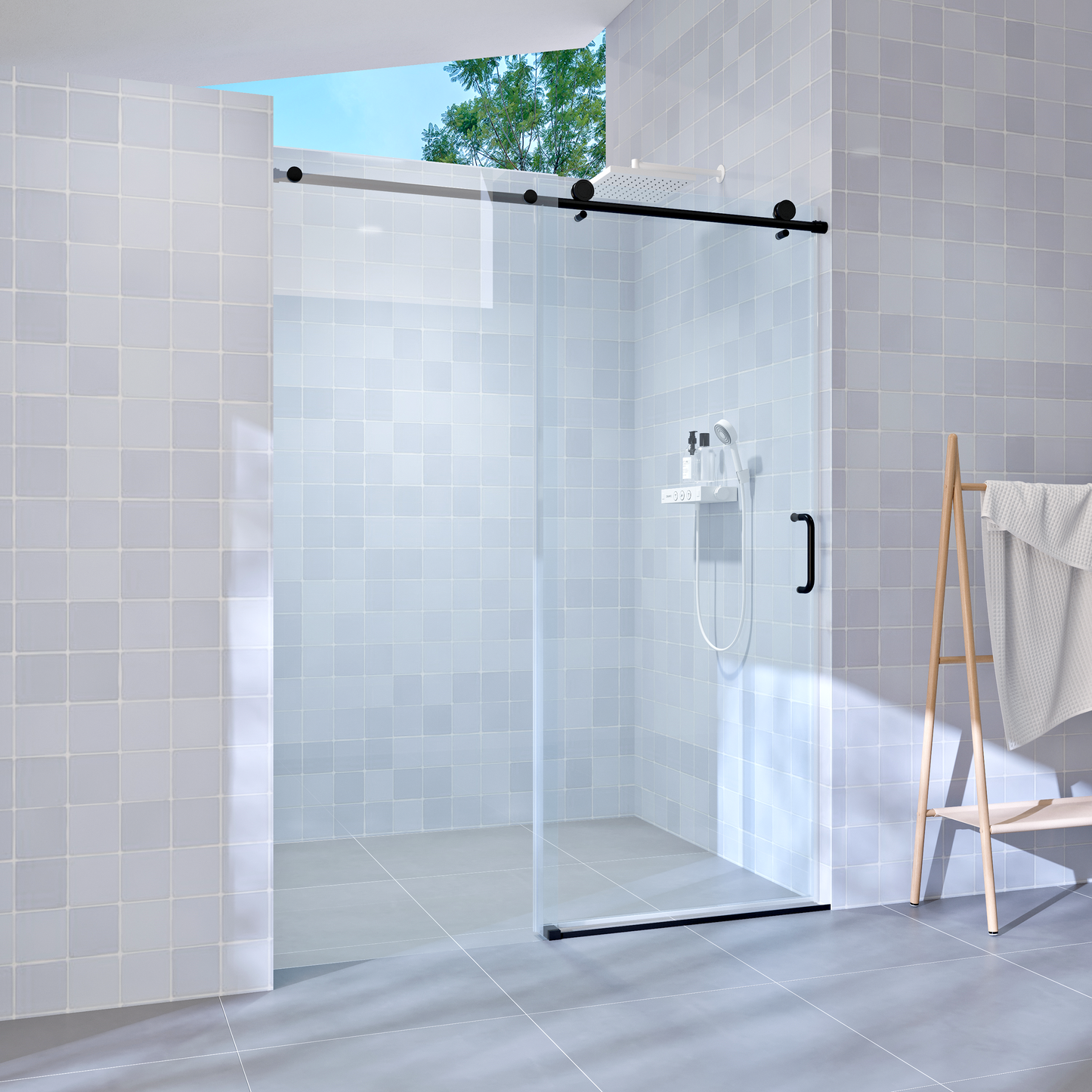 SESSLIFE 56–60"Wx76"H Frameless Sliding Shower Door, 1/4 Inch Adjustable Bathroom Doors with Tempered Glass, Anti-Leak Seal for Walk-in Shower, Black