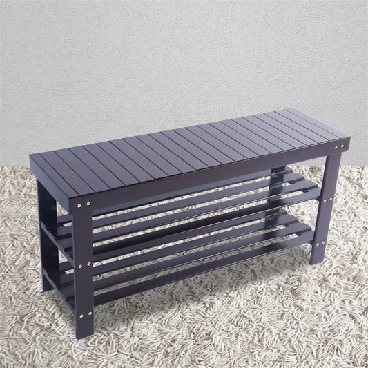 Sesslife 3 Tier Bamboo Shoe Bench, Entryway Bench Shoe Rack Organizer for Bedroom Living Room Hallway, Loads up to 551LBS, Coffee