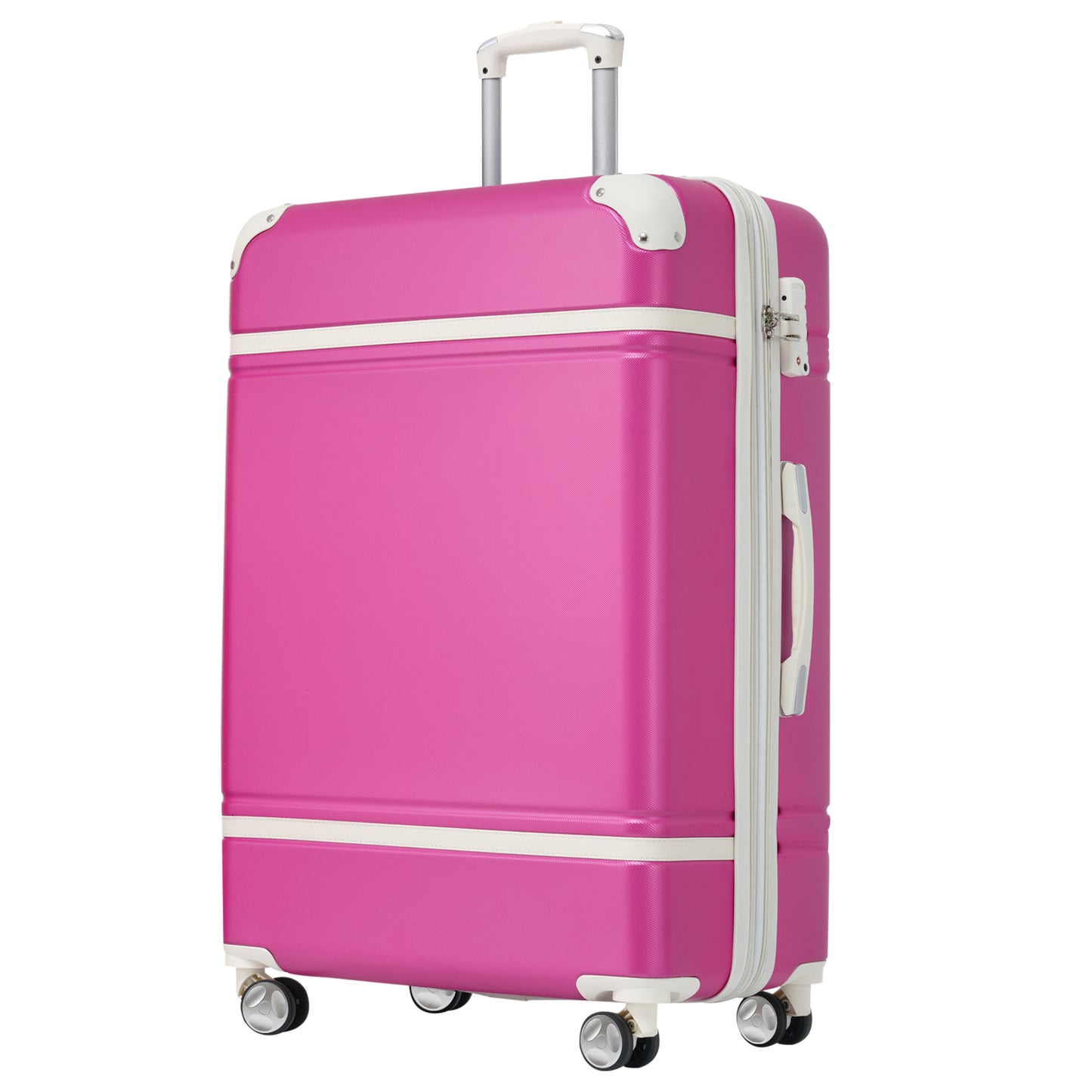 Hardshell Luggage Set, ABS Carry-on Suitcase with Double Spinner Wheels and TSA Lock, Modern 3 Piece Suitcase Set for Travel with 20” Vintage Luggage and 2 Bags, White