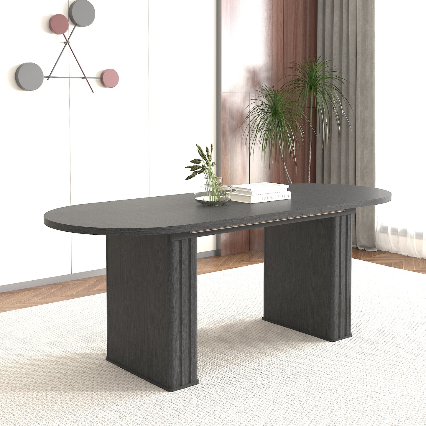 SESSLIFE Oval Extendable Dining Table, 4 to 8 Seater Kitchen Table with with Wooden Base and Rounded Corners, Space Saving Kitchen Table for Small Home and Apartment, Black